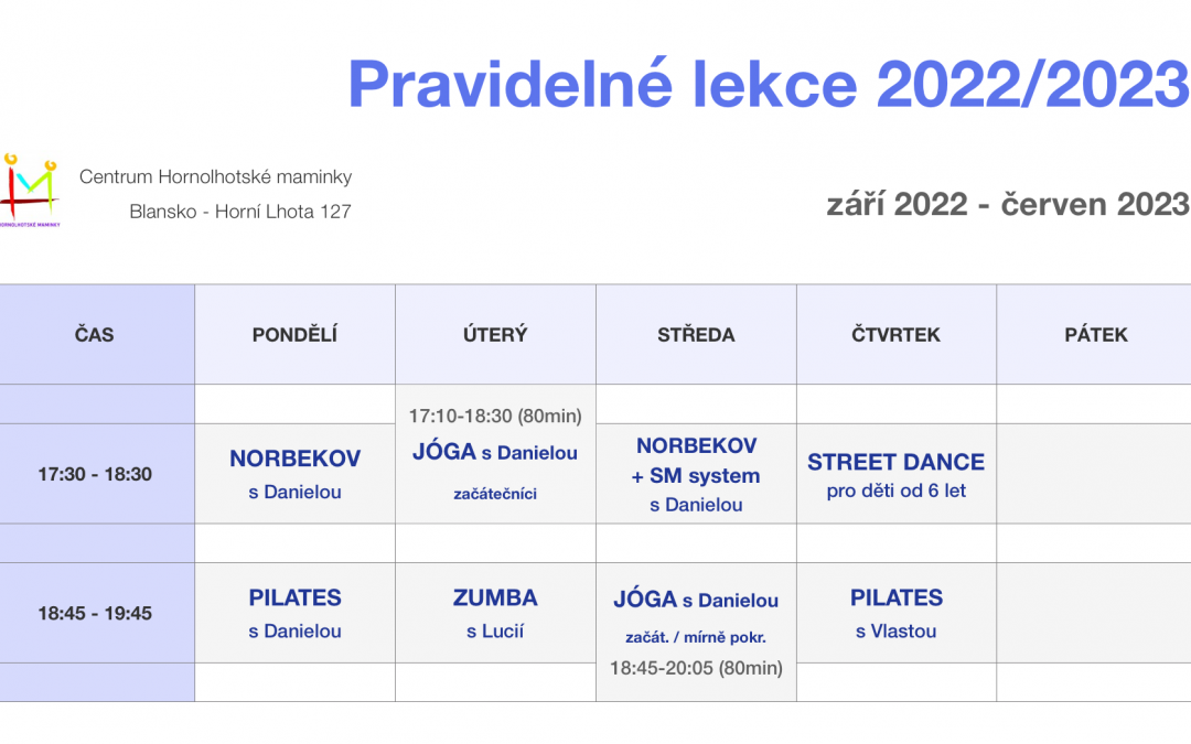 Cvičení 2022/23 – Joga, Pilates, Norbekov a další